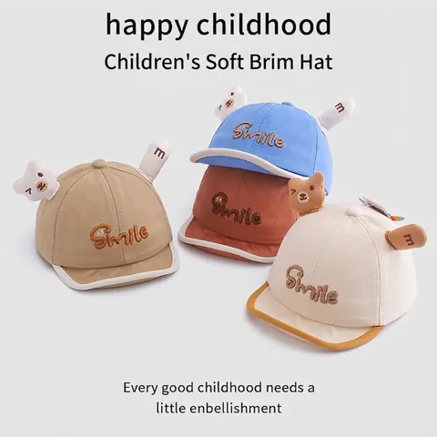 Japanse Stijl Baby Beer Zachte Rand Honkbalpet Schattige Glimlach Geborduurd Peuter Zonnehoed Baby Katoenen Pet