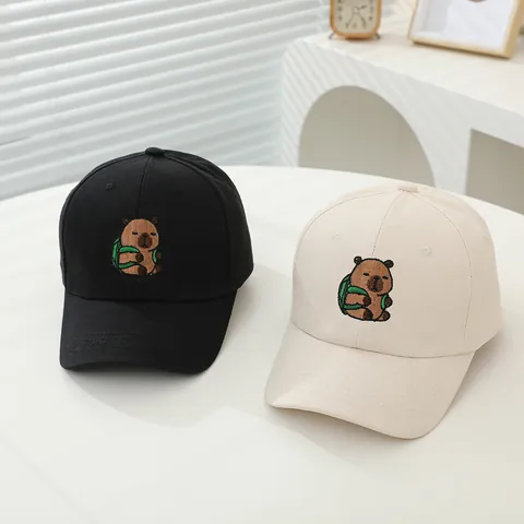 Gorra de Béisbol Bordada de Carpincho de Dibujos Animados para Niños Protección Solar Ajustable de Mezcla de Algodón