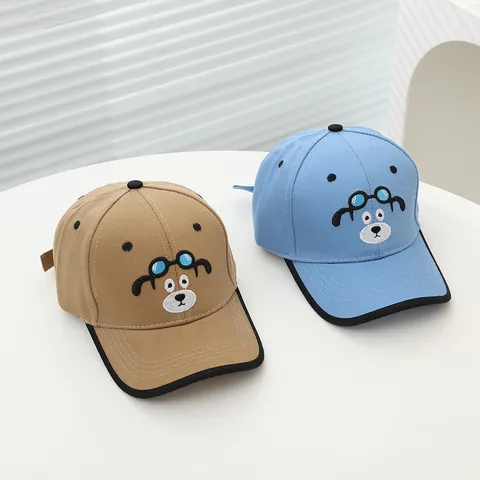Casquette de Baseball en Coton pour Enfants Brodée Chien de Dessin Animé Avec Lunettes de Protection Bord Incurvé Réglable Chapeau de Soleil pour Garçons Filles Tout-Petit Extérieur Quotidien