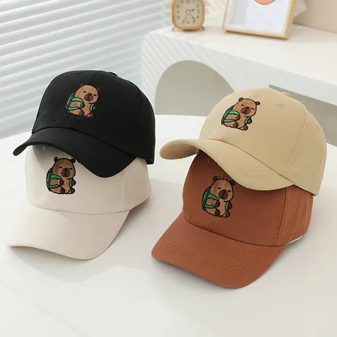 Gorra de Béisbol Bordada de Carpincho de Dibujos Animados para Niños Protección Solar Ajustable de Mezcla de Algodón