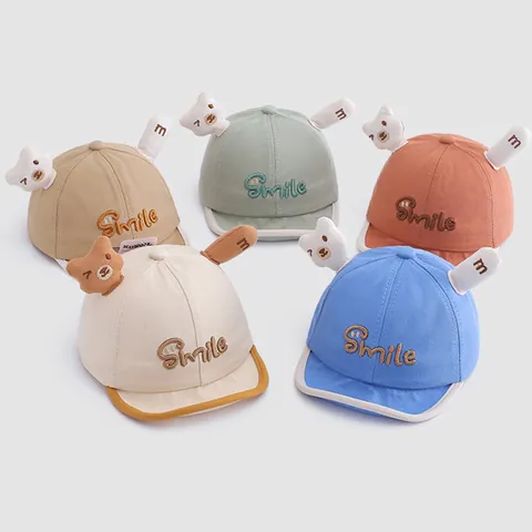 Japanse Stijl Baby Beer Zachte Rand Honkbalpet Schattige Glimlach Geborduurd Peuter Zonnehoed Baby Katoenen Pet