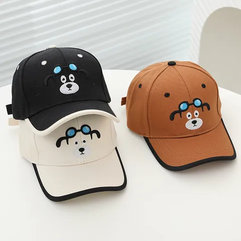 Casquette de Baseball en Coton pour Enfants Brodée Chien de Dessin Animé Avec Lunettes de Protection Bord Incurvé Réglable Chapeau de Soleil pour Garçons Filles Tout-Petit Extérieur Quotidien
