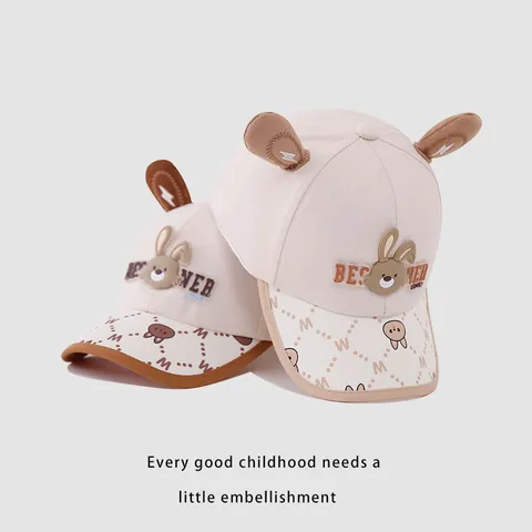 Cute Kids Baseball Cap With 3D Rabbit Ears Cartoon Animal Pattern Sun Hat For Toddler Boys Girls Adjustable Cotton Hat