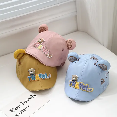 Baby Pet met Klep Peuterkatoen Zonnehoed Leuke Cartoon Beeroren Borduurwerk Reishoed Voor Jongens Meisjes Zomer Accessoire