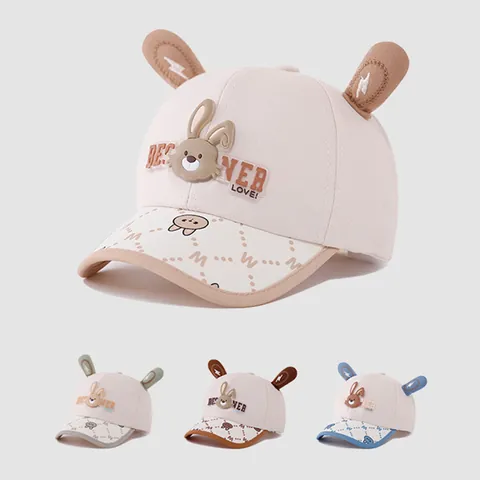 Cute Kids Baseball Cap With 3D Rabbit Ears Cartoon Animal Pattern Sun Hat For Toddler Boys Girls Adjustable Cotton Hat