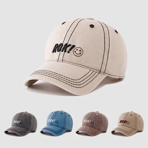 Casquette de Baseball Enfant avec Broderie Lettre ROK et Smiley Chapeau Pare-soleil Coton Polyester Style Street Réglable