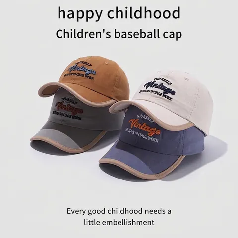 Kinder Vintage Baseballkappe Mit Buchstaben-Stickerei Baumwolle Verstellbare Schirmmütze Für Jungen Mädchen Sonnenschutzhut
