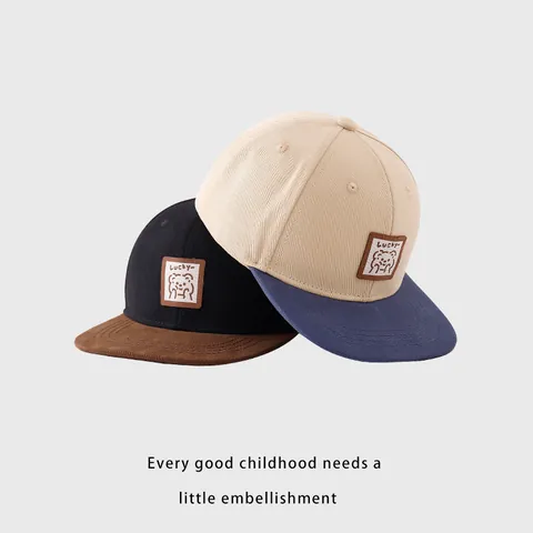 Gorra de Béisbol para Niños Ala Plana Algodón Patchwork Snapback Lucky Oso Hip Hop Streetwear Sombrero para Niños Niñas