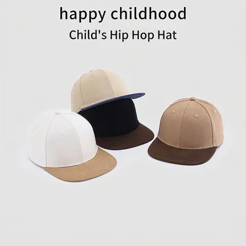 Kids Hip Hop Flat Brim Baseball Cap Cotton Blend Color Block Sun Shade Adjustable Streetwear Hat For Boys Girls