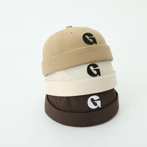 Kids Retro Cotton Brimless Docker Hat With Letter G Embroidery Adjustable Miki Hat For 1-3 Years Old Toddlers Boys Girls