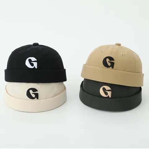 Kids Retro Cotton Brimless Docker Hat With Letter G Embroidery Adjustable Miki Hat For 1-3 Years Old Toddlers Boys Girls