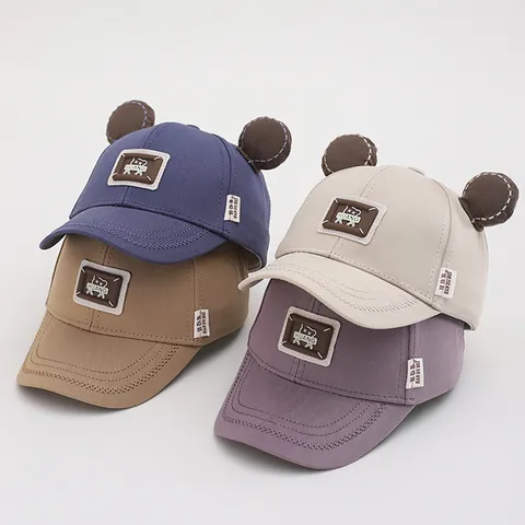 Gorra de Béisbol para Niños con Orejas de Oso Sombrero de Sol para Niños Parche de Dibujos Animados Mezcla de Algodón