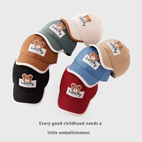 Berretto da Baseball per Bambini Piccoli Con Orso in Peluche 3D Ricamo Lucky Cappello da Sole in Cotone Regolabile per Ragazzi Ragazze