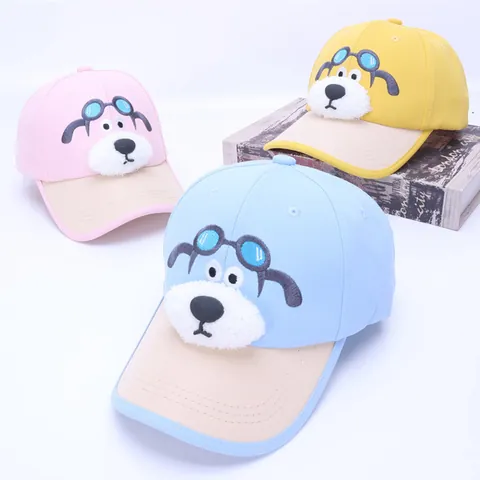 Casquette de Baseball Chien Dessin Animé pour Enfants Avec Chiot en Peluche 3D Lunettes Brodées Chapeau de Soleil en Mélange de Coton pour Garçons Filles Réglable