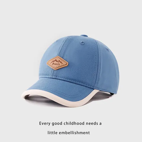 Korean Style Kids Baseball Cap Cotton Blend Contrast Brim Sunshade Hat With Mountain Leather Patch For Toddlers Boys Girls