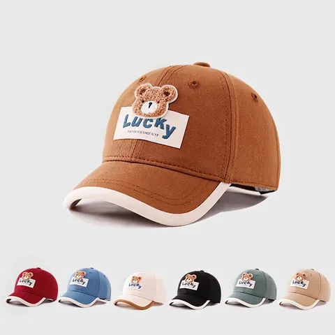 Berretto da Baseball per Bambini Piccoli Con Orso in Peluche 3D Ricamo Lucky Cappello da Sole in Cotone Regolabile per Ragazzi Ragazze