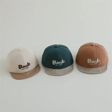 Casquette de Baseball Bébé Color Block Bord Souple Broderie Lettre Black EST. 1983 Chapeau de Soleil Mélange de Coton