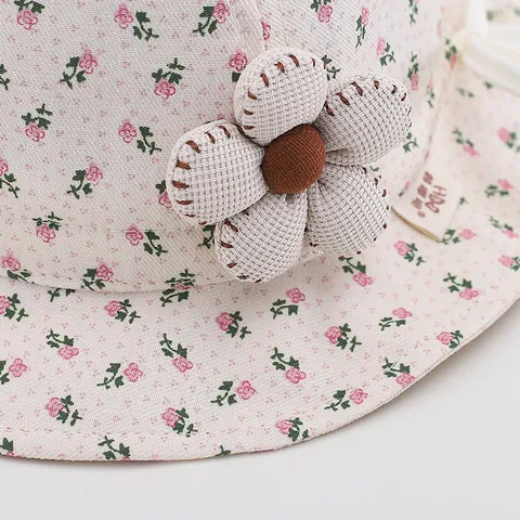 Toddler Baby Girl Floral Bucket Hat Cotton Polyester Sun Protection Hat With 3D Flower Bowknot Adjustable Chin Strap Kids Summer Hat