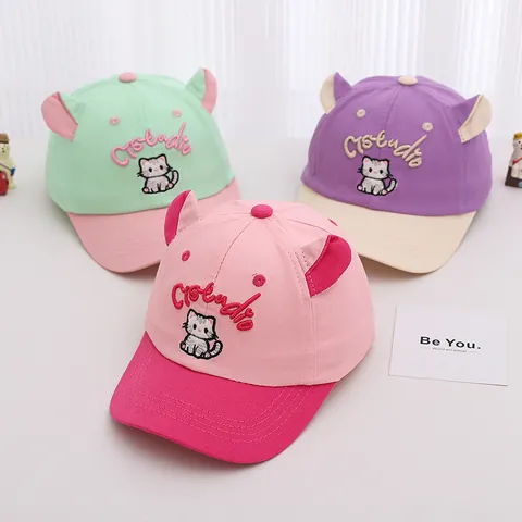 Cute Kids Baseball Cap With 3D Cat Ears Cartoon Embroidery Contrast Color Sunshade Hat For Toddlers Boys Girls Outdoor Daily Wear