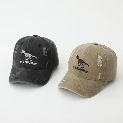 Gorra de Béisbol Desgastada Lavada para Niños con Bordado de Esqueleto de Dinosaurio Retro Hip Hop Snapback Sombrero de Sol Niños Niñas