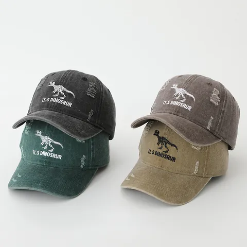 Gorra de Béisbol Desgastada Lavada para Niños con Bordado de Esqueleto de Dinosaurio Retro Hip Hop Snapback Sombrero de Sol Niños Niñas