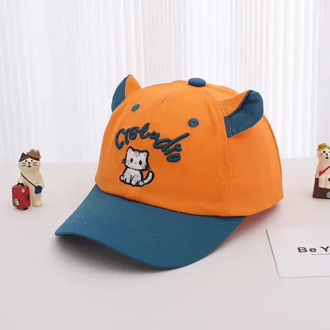 Cute Kids Baseball Cap With 3D Cat Ears Cartoon Embroidery Contrast Color Sunshade Hat For Toddlers Boys Girls Outdoor Daily Wear