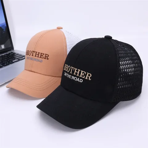 Children's Mesh Trucker Hat Breathable Summer Baseball Cap Embroidery Brother On The Road Hip Hop Streetwear Sun Hat For Kids 2-8 Years Old