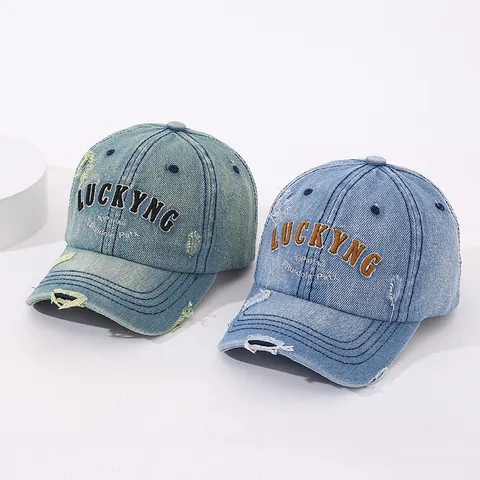 Berretto da Baseball in Denim per Bambini Con Lettere Lucky Effetto Consumato Cappello da Sole in Misto Cotone per Ragazzi Ragazze All'aperto Casual