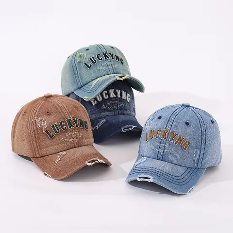 Berretto da Baseball in Denim per Bambini Con Lettere Lucky Effetto Consumato Cappello da Sole in Misto Cotone per Ragazzi Ragazze All'aperto Casual