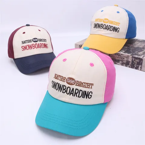 Kids Color Block Baseball Cap Retro Letter Embroidery Peaked Hat Adjustable Breathable Cotton Blend Sunshade Outdoor Cap