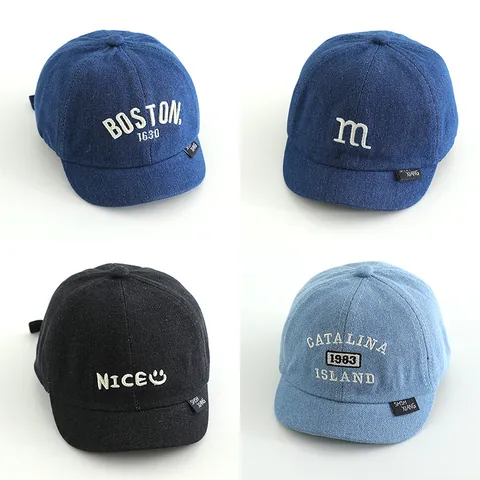 Kids Denim Baseball Cap Vintage Embroidery Boston Letter M Nice 1983 Short Brim Cotton Sun Hat For Baby Boys Girls