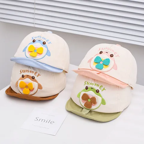 Baby Baseball Cap Cartoon Animal Embroidery Propeller Decoration Summer Sun Shade Hat Toddler Breathable Cotton Blend