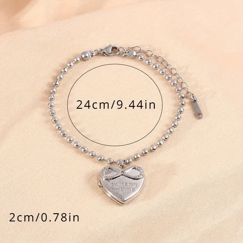 Bracelet Médaillon Cœur en Acier Inoxydable Symbole Infini Gravé Sunshine Bracelet Chaîne à Billes Bijoux Femme Cadeau