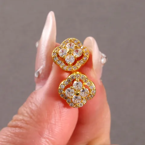 Glücksklee Zirkonia Ohrstecker Kupfer Mikro Pave Blume Ohrringe Gold Silber Für Valentinstag Geschenk Schmuck Damen