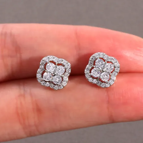 Glücksklee Zirkonia Ohrstecker Kupfer Mikro Pave Blume Ohrringe Gold Silber Für Valentinstag Geschenk Schmuck Damen