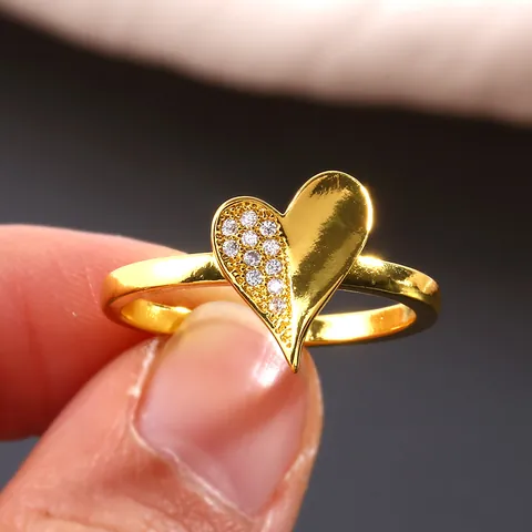 Asymmetric Heart Copper Ring Micro Inlaid Zirconia Gold Silver Plated Elegant Fashion Finger Ring Jewelry Gift For Women