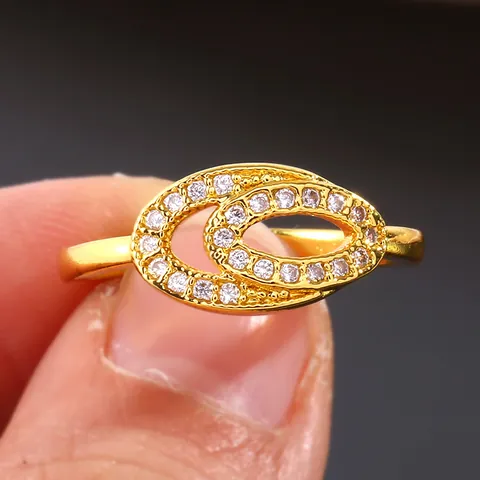 Luxury Copper Zirconia Double Oval Ring For Women Micro Pave Geometric Elegant Gold Silver Plated Fashion Jewelry Gift