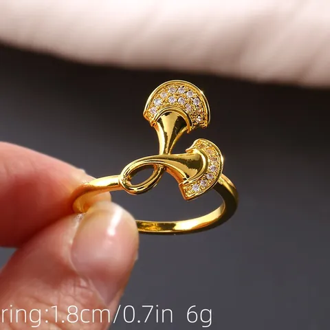 Elegant Copper Zirconia Ginkgo Leaf Double Fan Ring Gold Silver Plated Botanical Flower Micro Inlaid Ring For Women Gift