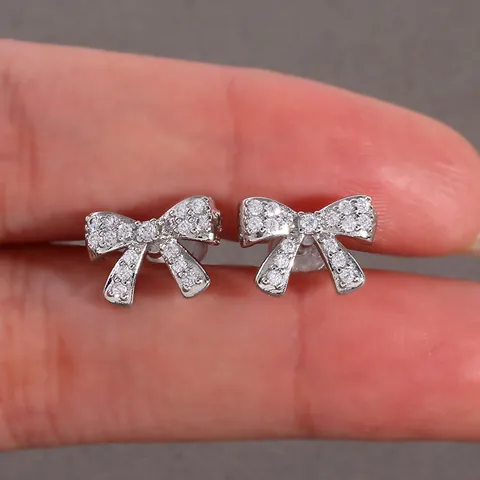 Süße Schleife Kupfer Mikro Eingelegt Zirkonia Ohrstecker Gold Silber Elegante Ribbon Knoten Ohrring Schmuck Geschenk Für Damen Kinder Valentinstag
