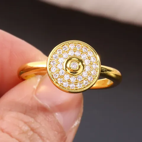 Light Luxury Copper Micro Set Zirconia Round Eye Ring Gold Silver Plated Elegant Minimalist Finger Ring For Women Jewelry Gift