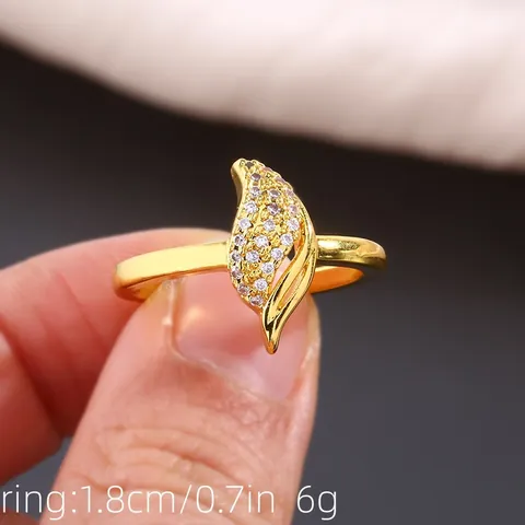 Fashion Copper Zirconia Inlaid Leaf Shaped Open Ring For Women Elegant Light Luxury Gold Silver Finger Ring Jewelry