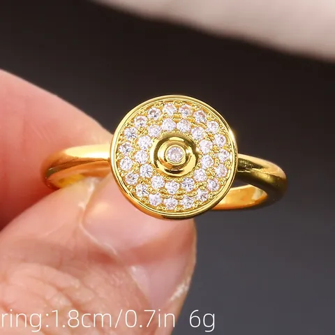 Light Luxury Copper Micro Set Zirconia Round Eye Ring Gold Silver Plated Elegant Minimalist Finger Ring For Women Jewelry Gift