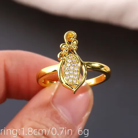 Elegant Copper Zirconia Oval Flower Leaf Ring For Women Gold Silver Plated Inlaid Rhinestone Jewelry Valentine Day Gift