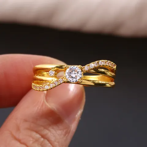 Bohemian Copper Zirconia Intertwined Infinity Ring For Women Elegant Hollow Micro Pave Wedding Party Jewelry Gold Silver Black