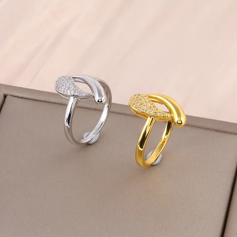Luxury Copper Infinity Water Drop Ring For Women Gold Silver Plated Zirconia Inlaid Elegant Minimalist Design Finger Ring Jewelry