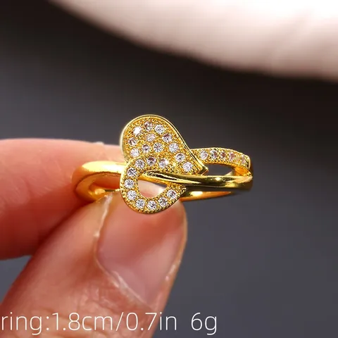 Elegant Copper Zircon Heart Infinity Ring Micro Inlaid Gold Silver Plated Fashion Adjustable Jewelry For Women Gift