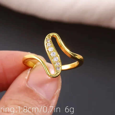 Luxury Copper Zirconia Wave S-Shape Geometric Ring Gold Silver Plated Micro Inlaid Niche Design Fashion Jewelry Finger Ring Women