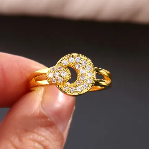 Light Luxury Copper Micro Inlaid Zirconia Sun Moon Open Rings For Women Gold Silver Geometric Hollow Adjustable Finger Rings Jewelry Gift