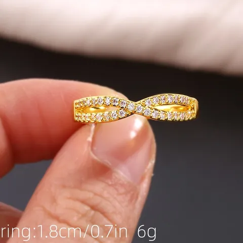 Women's Light Luxury Copper Micro Inlaid Cubic Zirconia Infinity Cross Ring Elegant Minimalist Gold Silver Plated Jewelry Gift