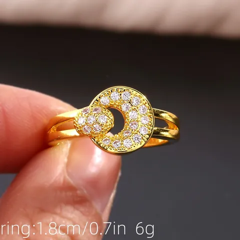 Light Luxury Copper Micro Inlaid Zirconia Sun Moon Open Rings For Women Gold Silver Geometric Hollow Adjustable Finger Rings Jewelry Gift